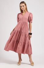 JIVA Dusty Rose-Onion Pink Tiered Midi Dress