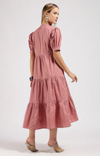 JIVA Dusty Rose-Onion Pink Tiered Midi Dress