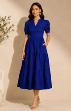 JIVA Royal Blue Tiered Midi Dress