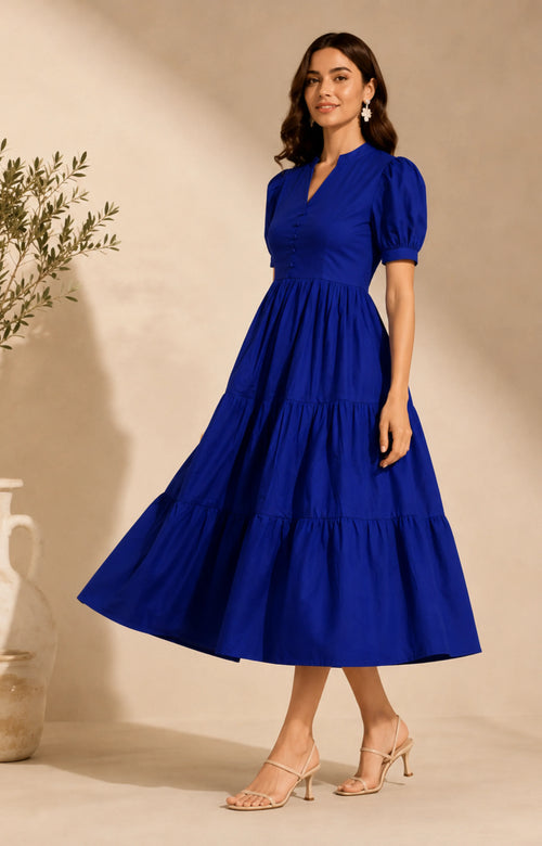 JIVA Royal Blue Tiered Midi Dress