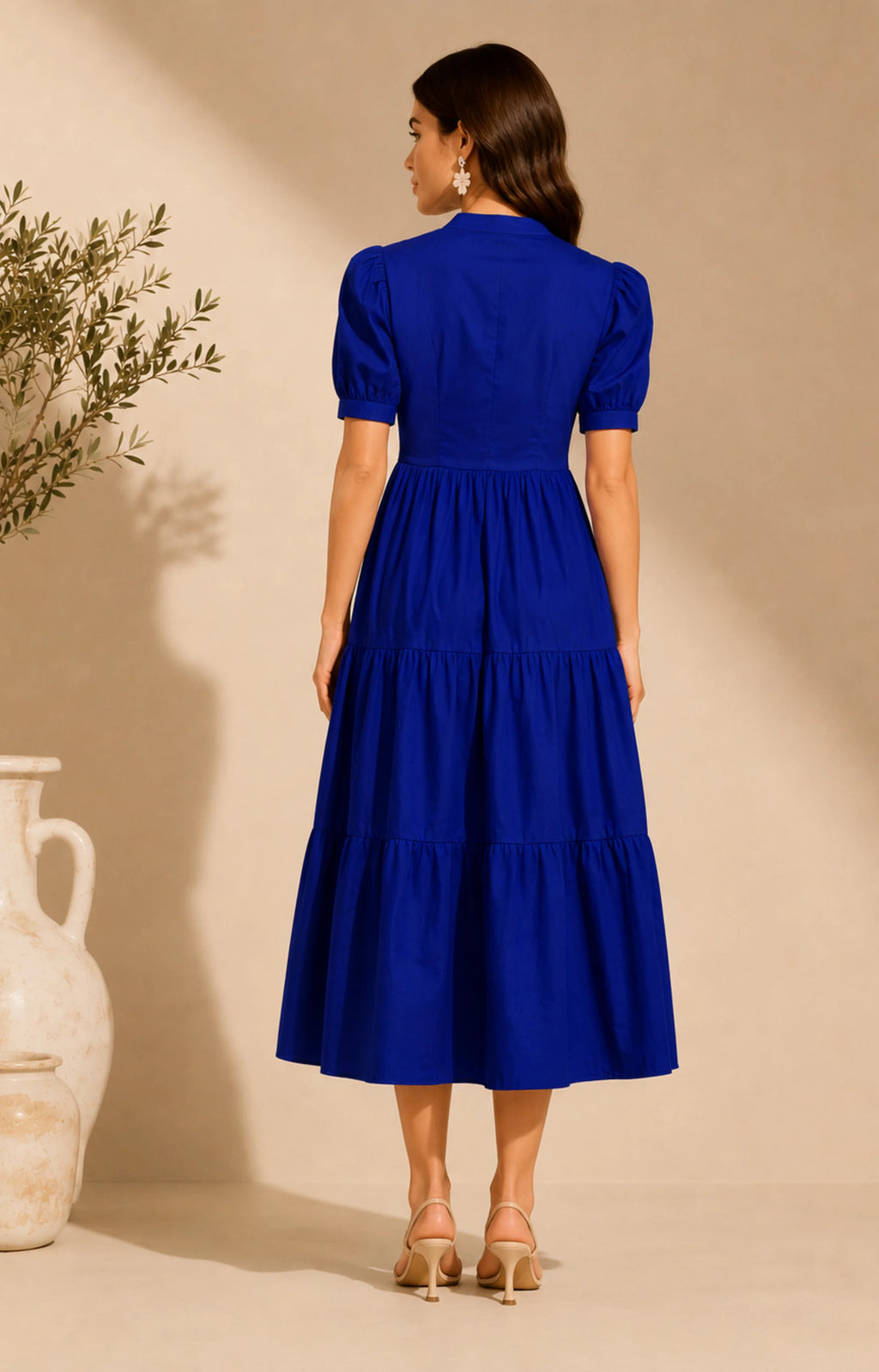 JIVA Royal Blue Tiered Midi Dress
