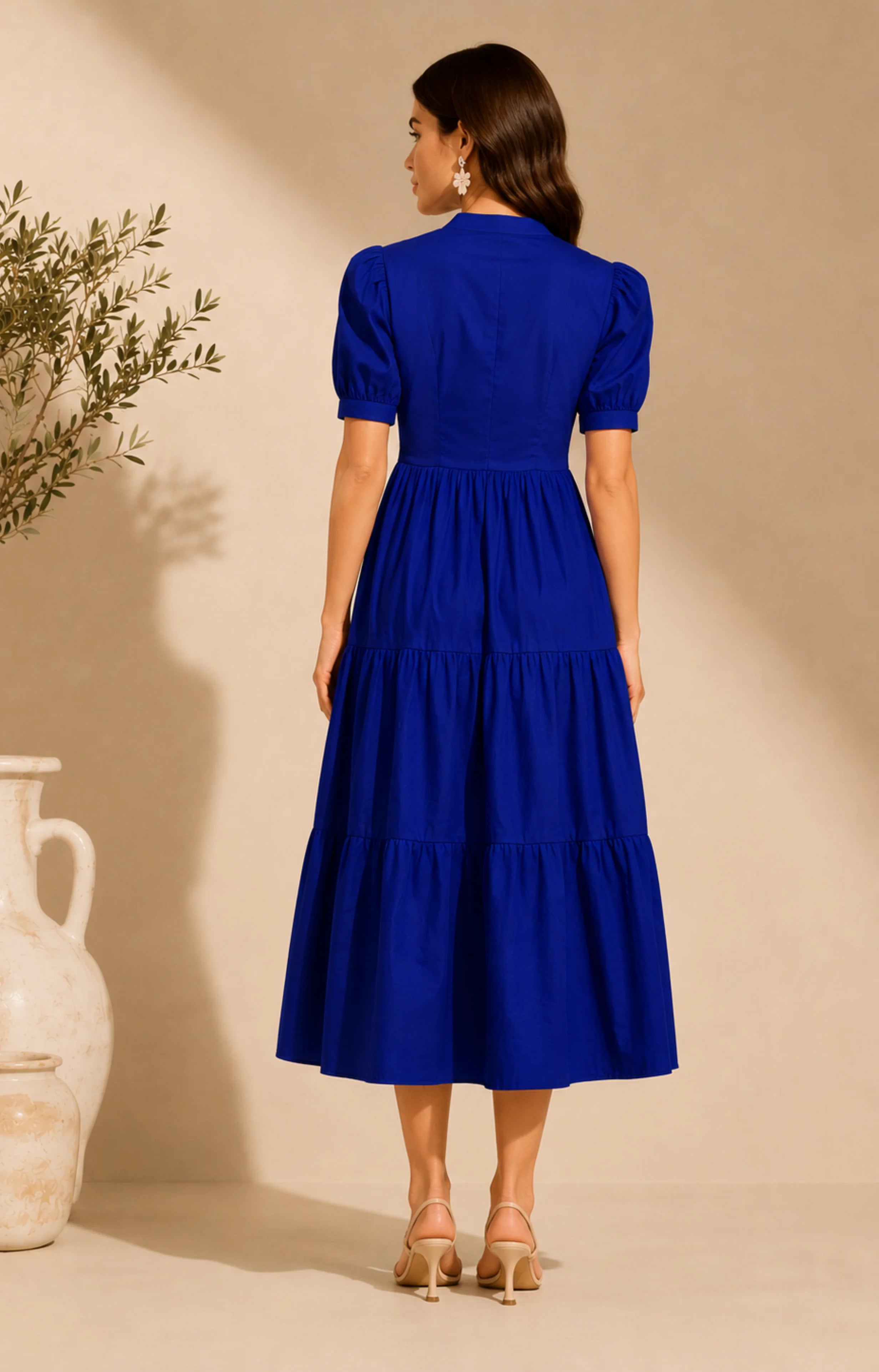 JIVA Royal Blue Tiered Midi Dress