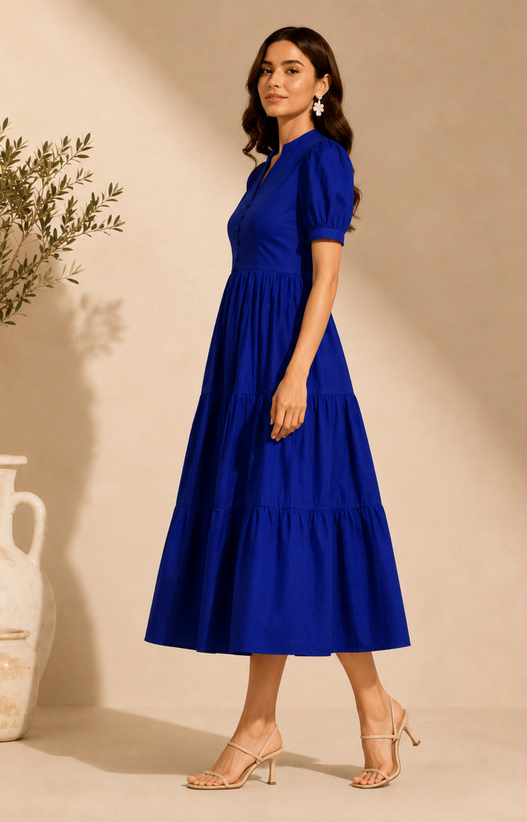 JIVA Royal Blue Tiered Midi Dress