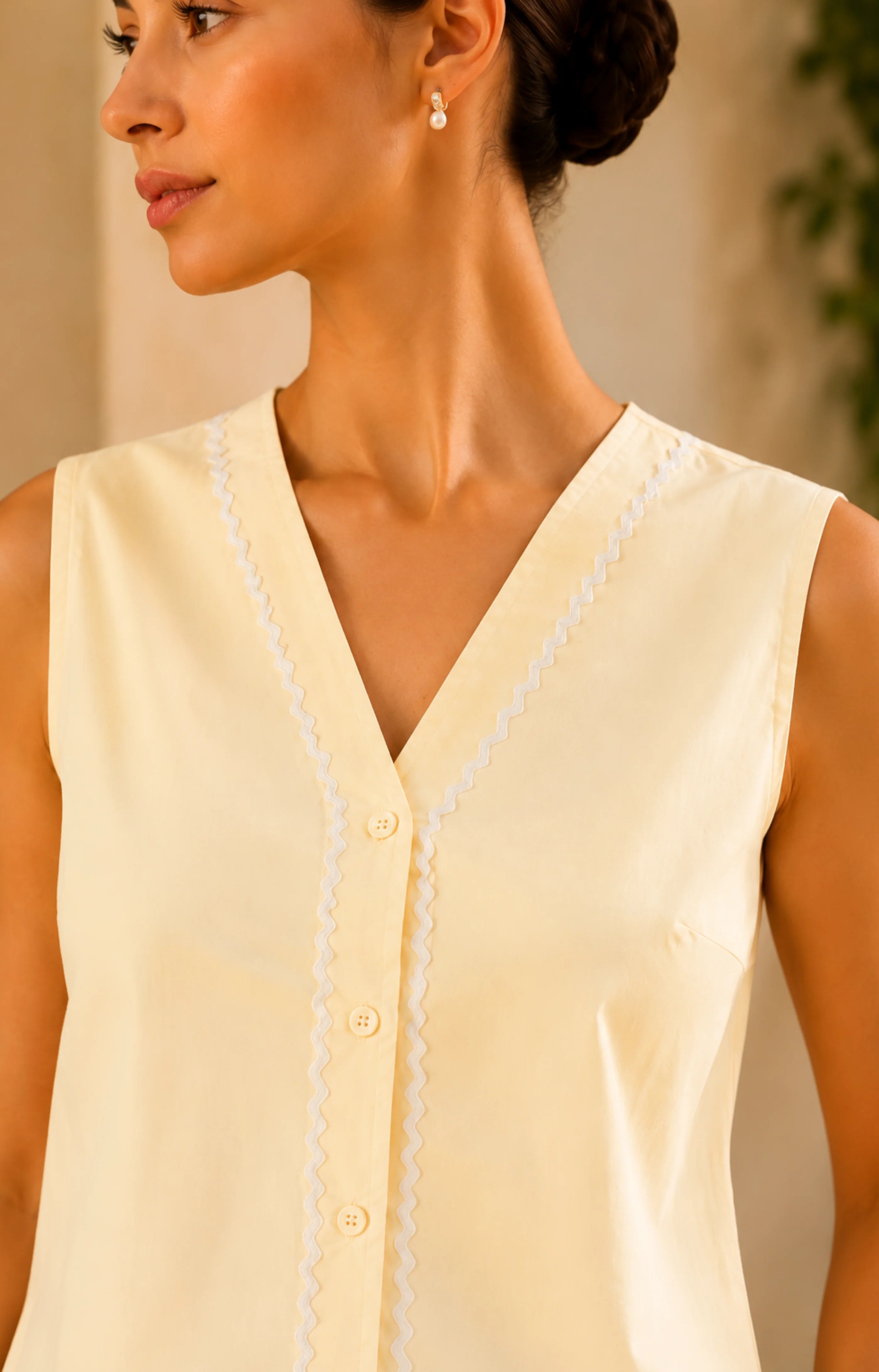 LISA Light Yellow Cream Ric-Rac Co-Ord Set