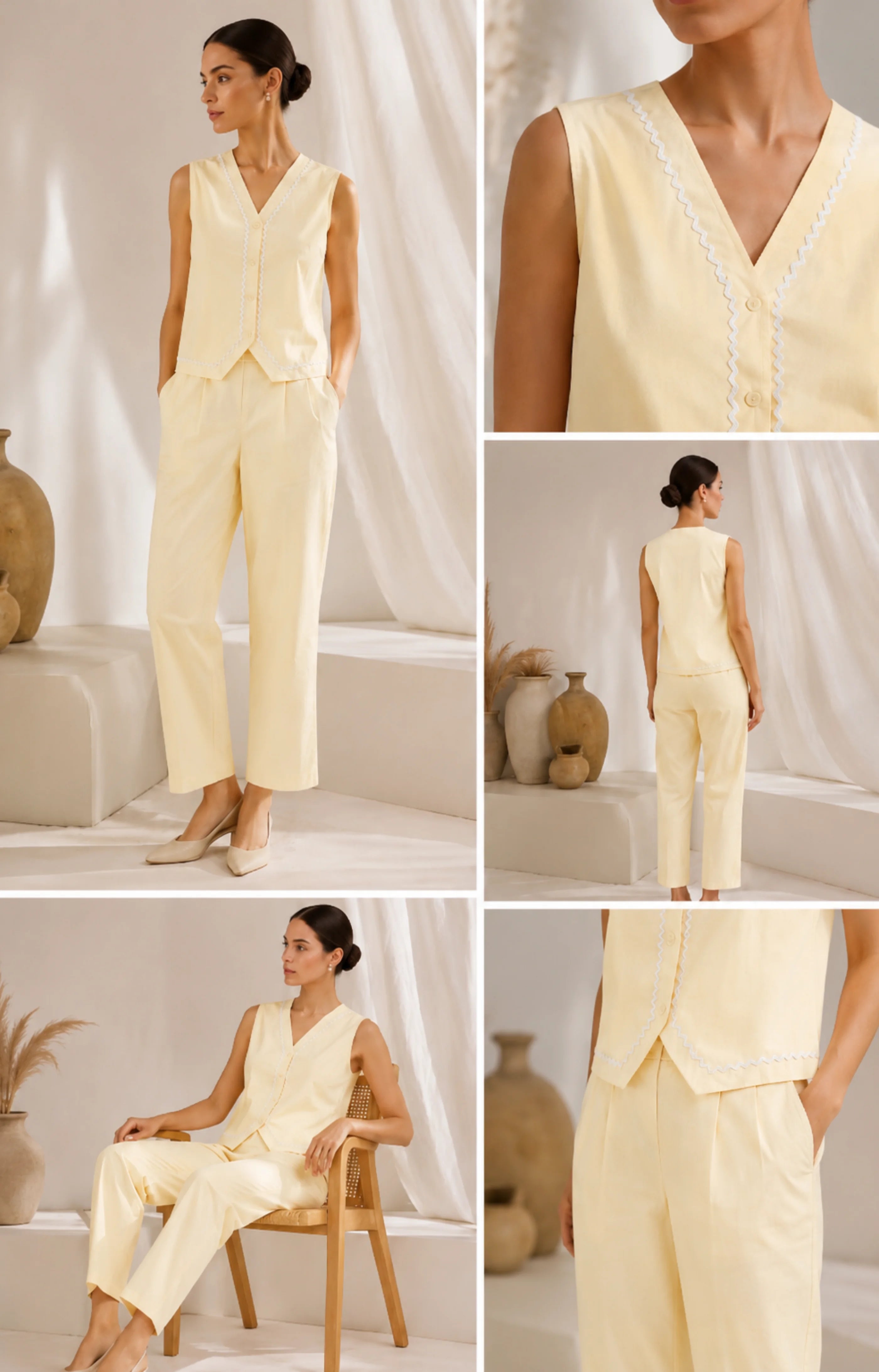 LISA Light Yellow Cream Ric-Rac Co-Ord Set