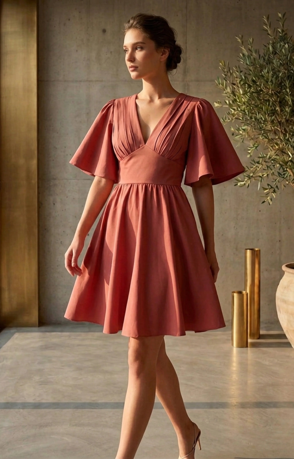 JUHI Elegant Flutter Sleeve Fit & Flare Mini Dress
