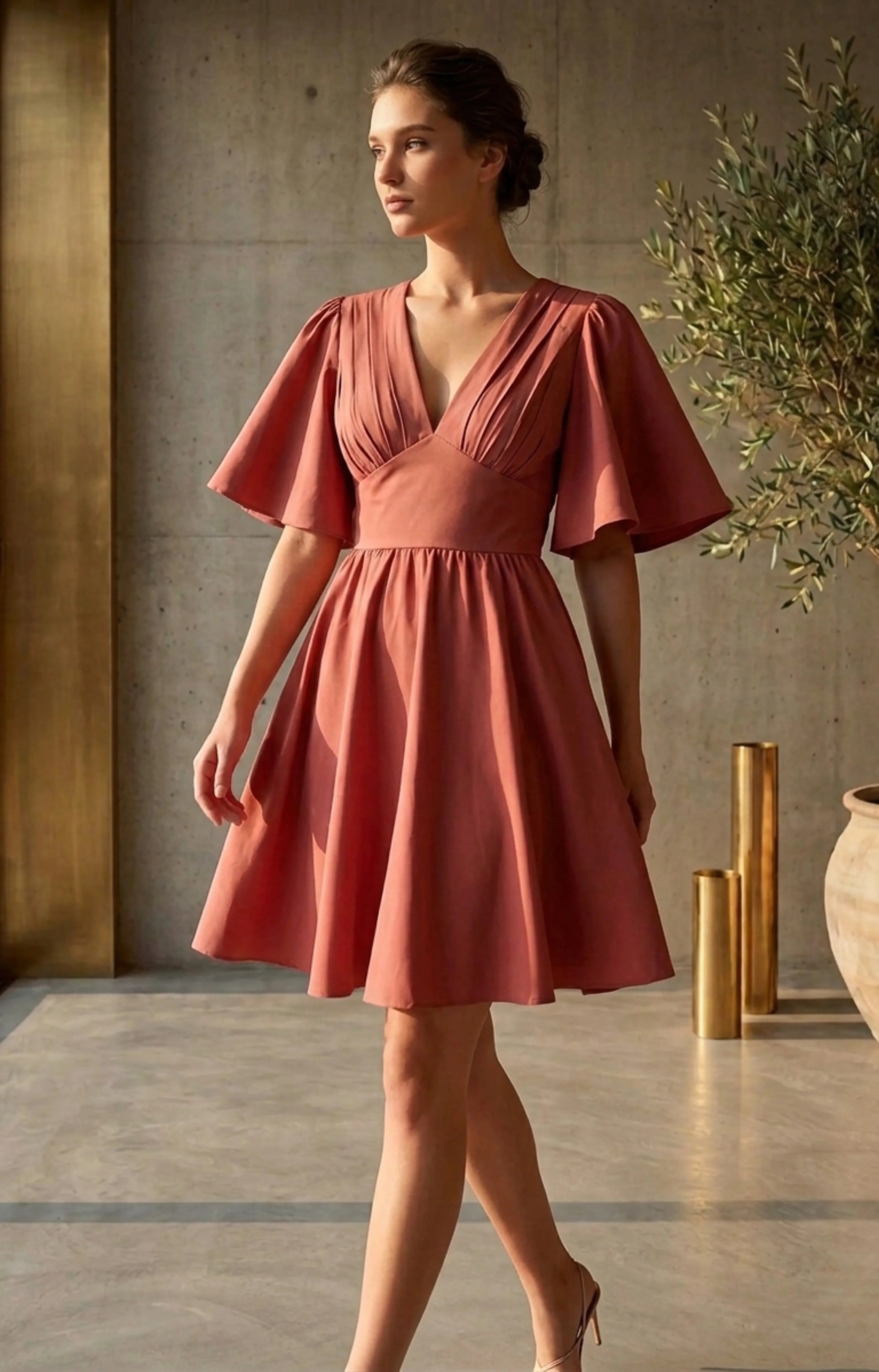JUHI Elegant Flutter Sleeve Fit & Flare Mini Dress
