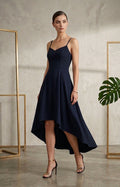 LUCY Elegant Asymmetric Navy Blue Midi Dress
