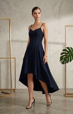LUCY Elegant Asymmetric Navy Blue Midi Dress