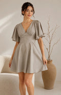JUHI Elegant Grey Flutter Sleeve Fit & Flare Mini Dress