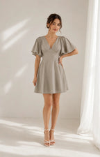 JUHI Elegant Grey Flutter Sleeve Fit & Flare Mini Dress