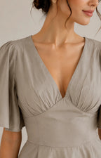 JUHI Elegant Grey Flutter Sleeve Fit & Flare Mini Dress