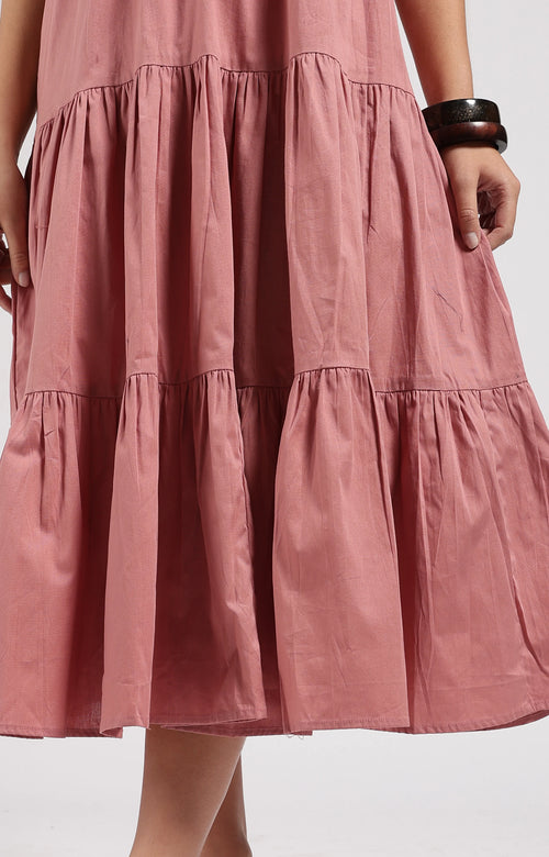 JIVA Dusty Rose-Onion Pink Tiered Midi Dress