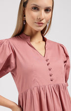 JIVA Dusty Rose-Onion Pink Tiered Midi Dress