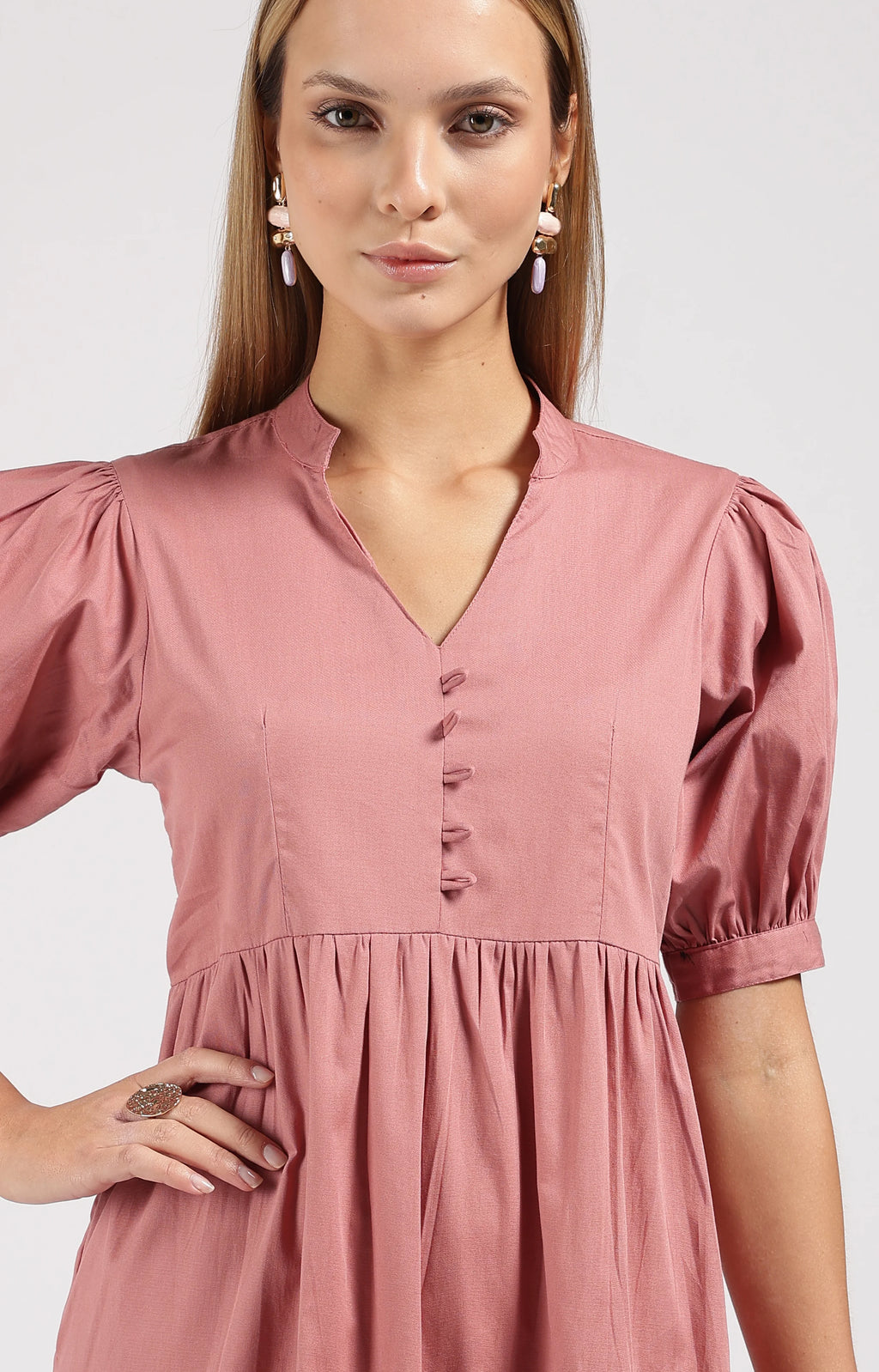 JIVA Dusty Rose-Onion Pink Tiered Midi Dress