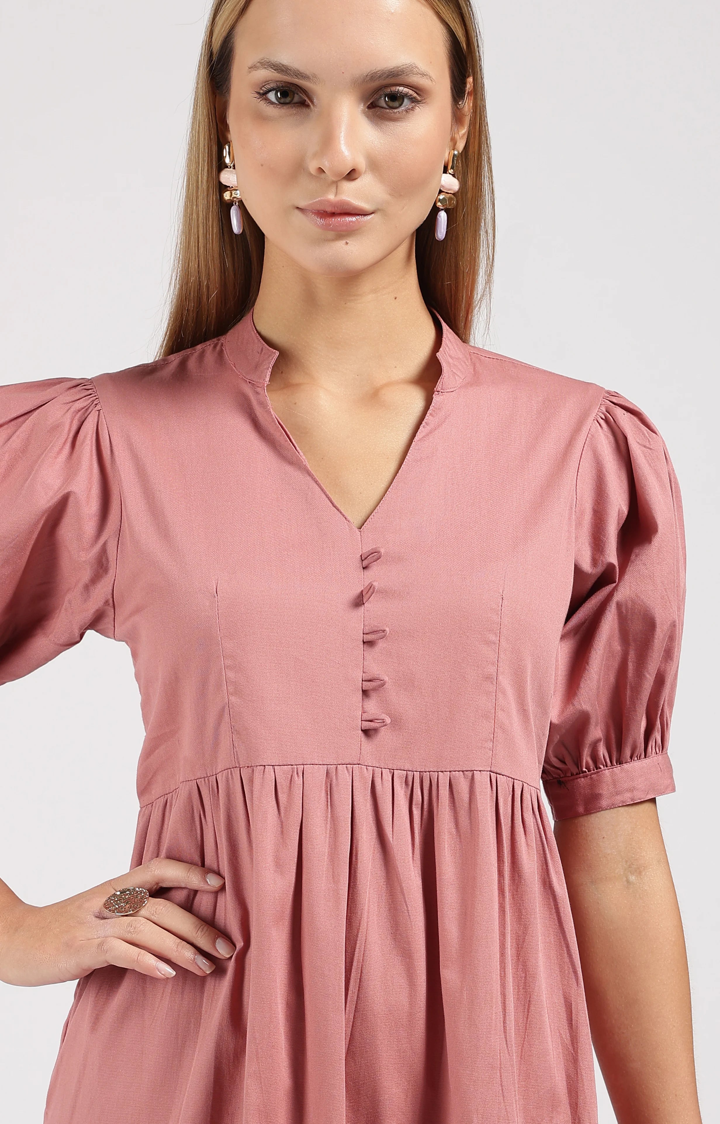 JIVA Dusty Rose-Onion Pink Tiered Midi Dress