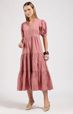 JIVA Dusty Rose-Onion Pink Tiered Midi Dress